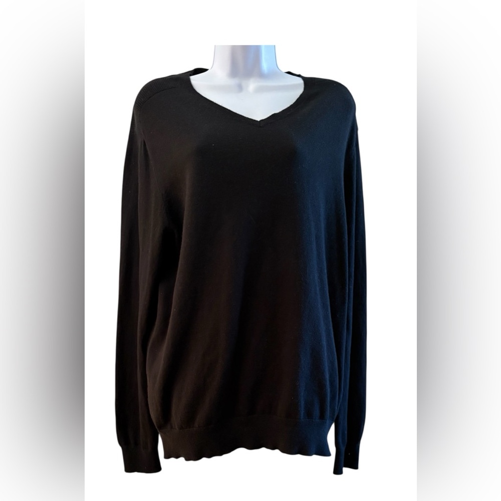 Marc Anthony Sweater Black  V- Neck Long Sleeve Cotton Cashmere Size Large